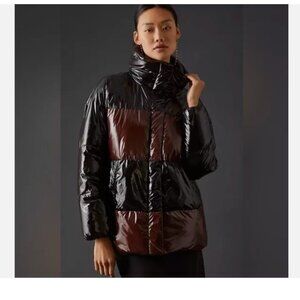 NWT $279 wOMEN BADGLEY MISCHKA Roberta Coat Jacket Puffer Shiny In Brown
